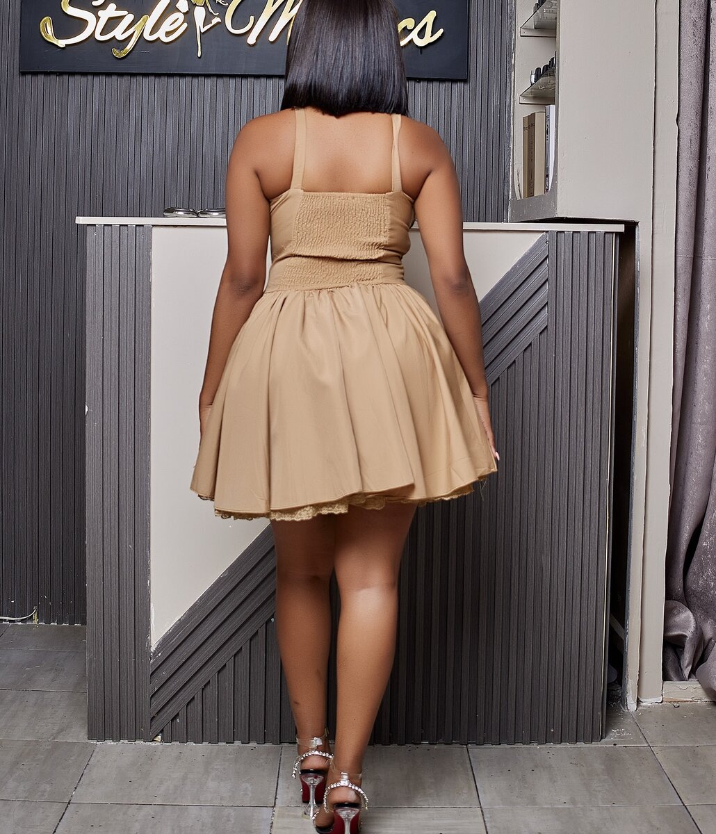 Beige short sundress with straps