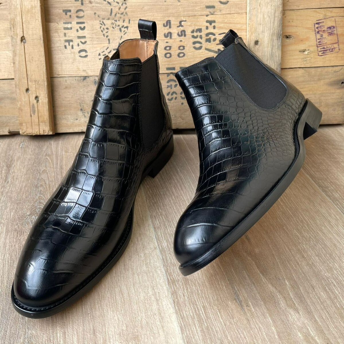 Bottines Chelsea en cuir croco