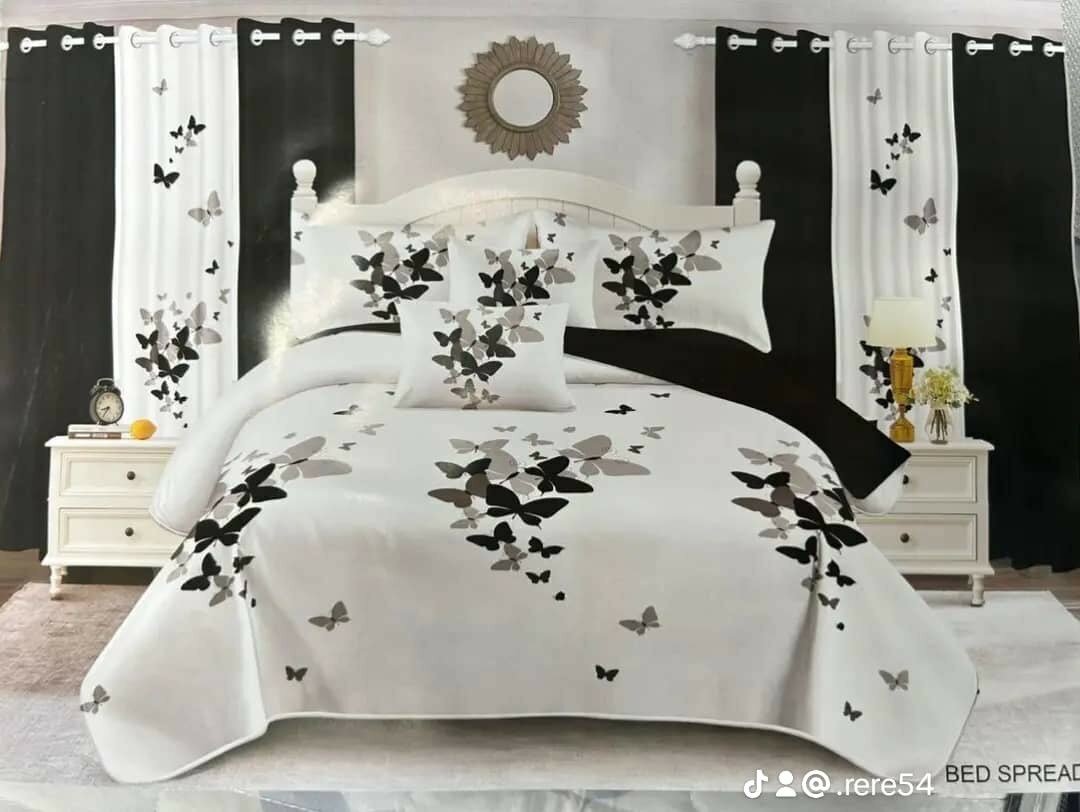 *7PCS BEDSPREADS KING SIZE K650INSIDE 2 CURTAINS,4 PILLOW