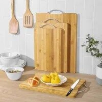 Wooden Chopping Board, Natural Bamboo Wood, (32 X 22 X 1.8 CM) Perfect Size Cutting Tray for Kitchen, Vegetables, Fruits, Pizza, Meat, Multipurpose use, with Steel Handle