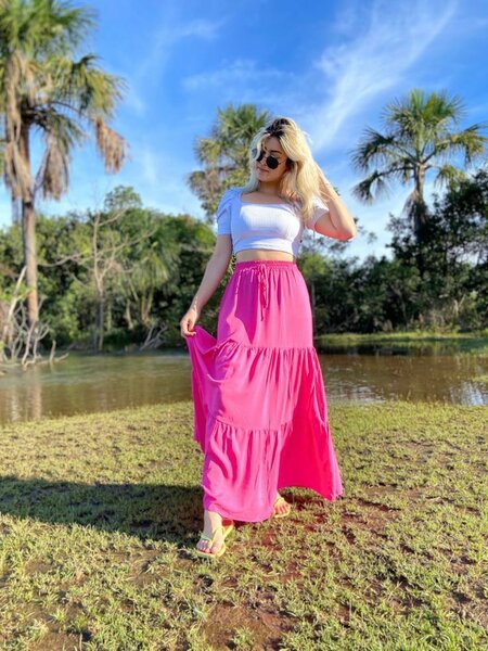 Jupe longue rose élégante