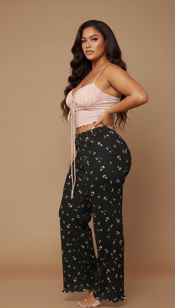 Pantalon floral taille haute