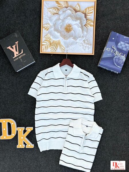 Polo rayé col zippé