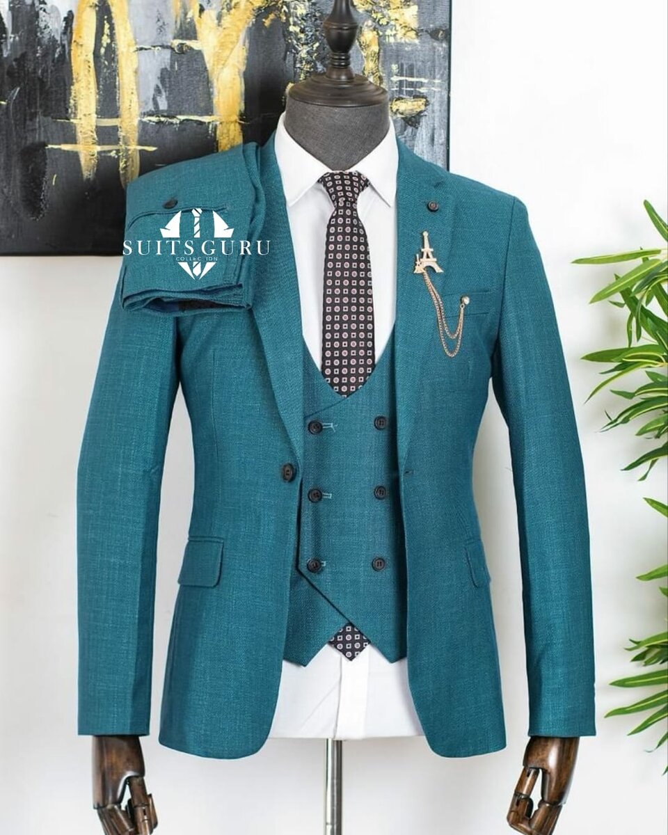 Elegant men's suit turquoise