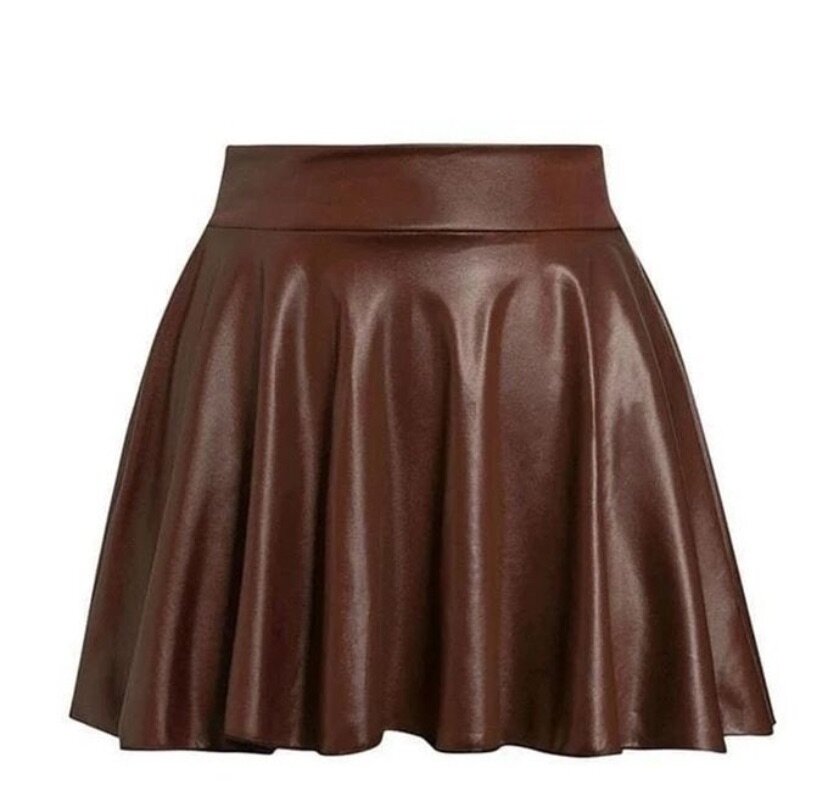 Spring Autumn Women Black Faux Leather Skirts High Waist Clu