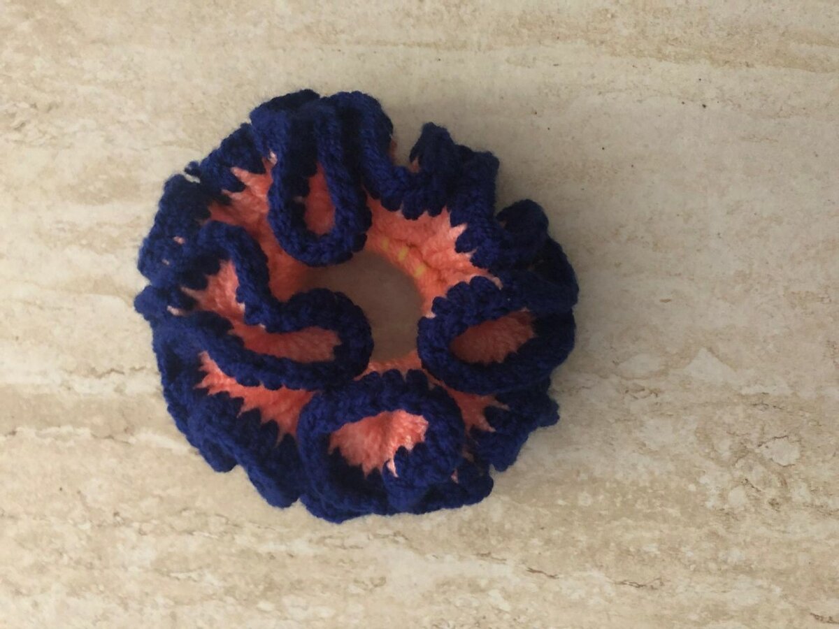 Chouchou en laine violet blanc