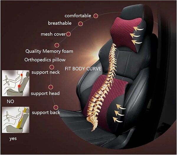 Ensemble 1 Coussin lombaire Voiture et appuie