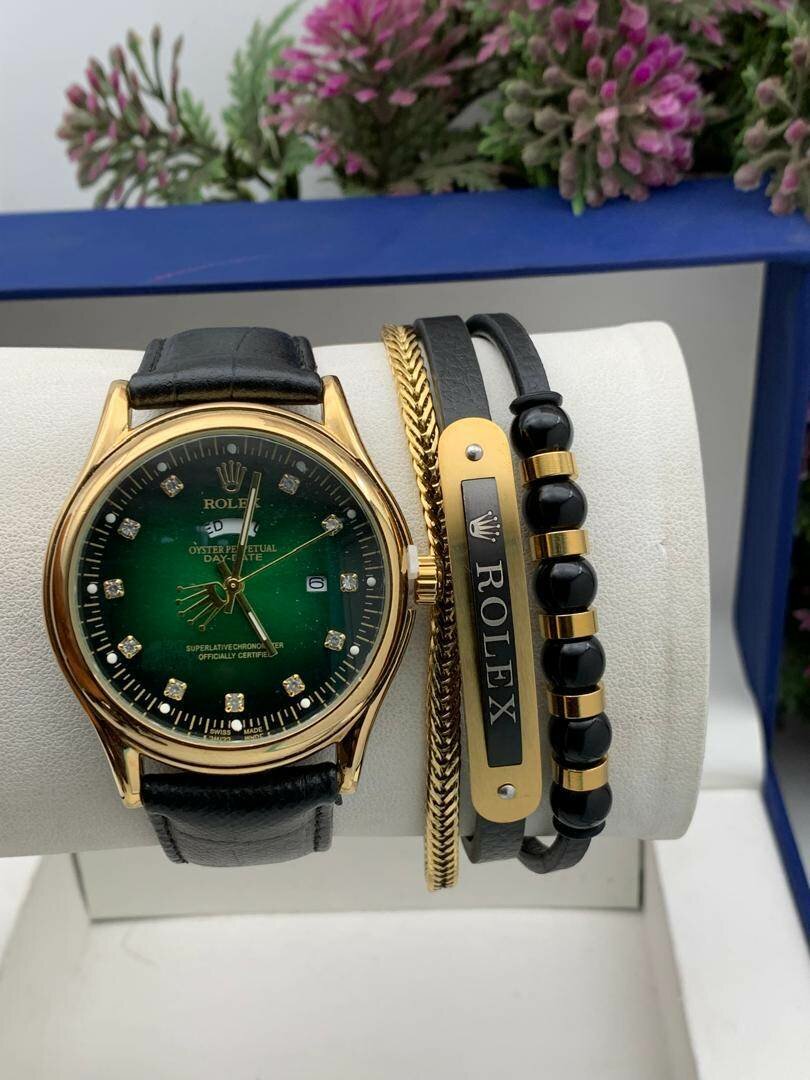 Leather watch and bracelet set