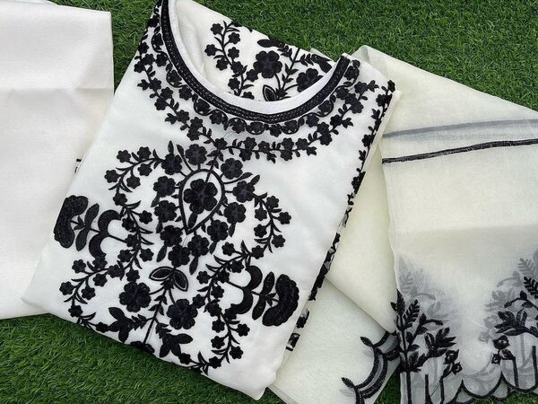 3 pcs women stiched organza embroided suit