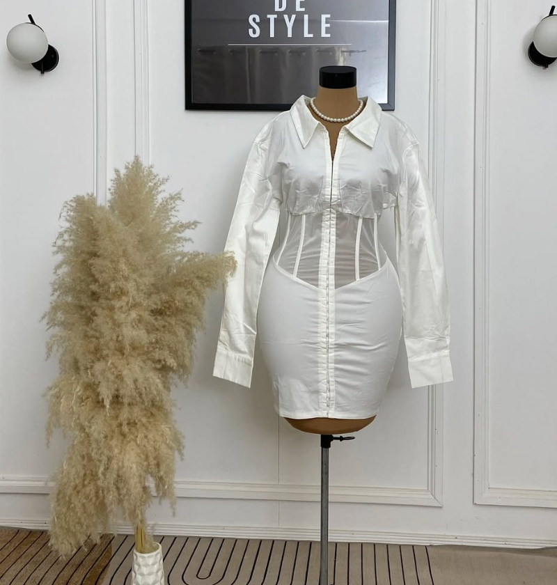 FASHION NOVA MESH CORSET SHIRT DRESS. SNATCHED.