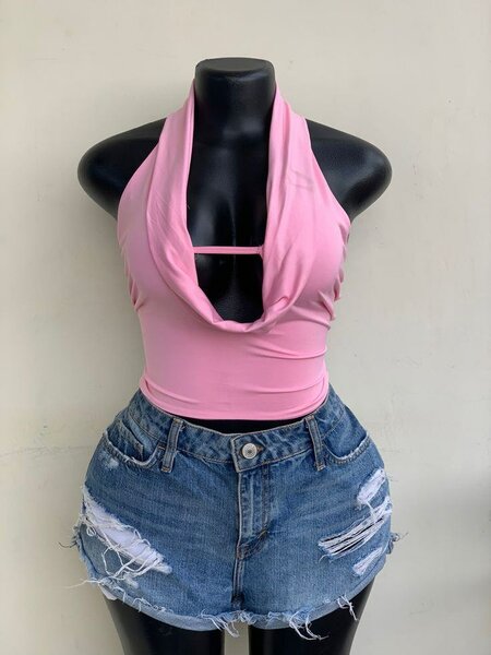 Haut décolleté rose femme