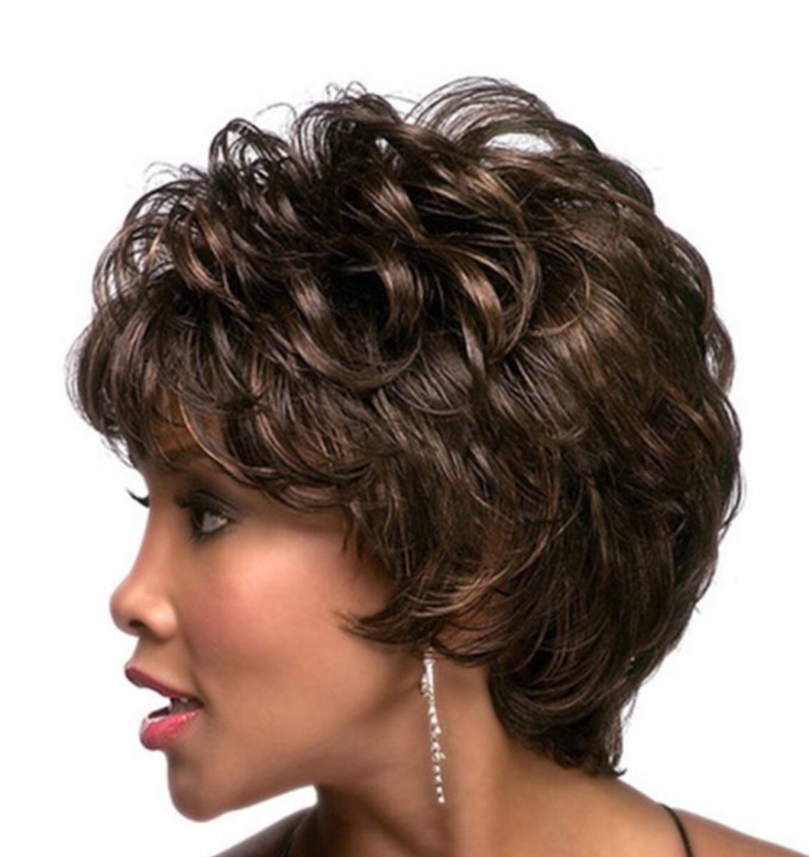 Ladies Oblique Bangs Fluffy Pick Color Wig