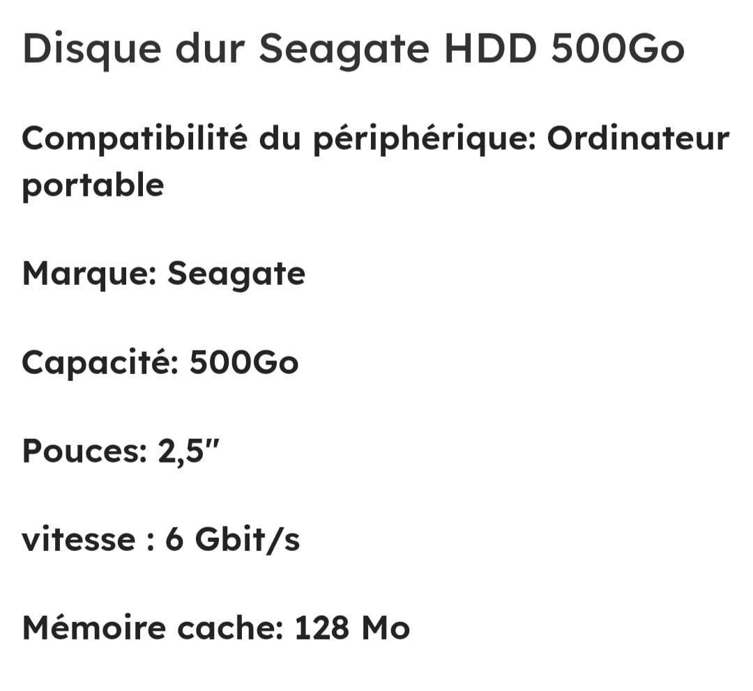 Disque dur Seagate 500Go