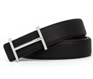 High Qualtiy H New stylish h silver buckle black leather belt