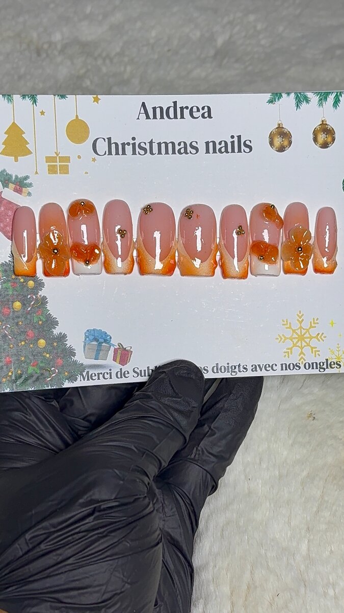 Ongles Fausse Noël Orange