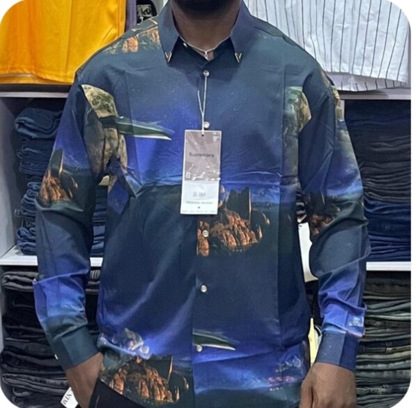 dark blue shirt with print