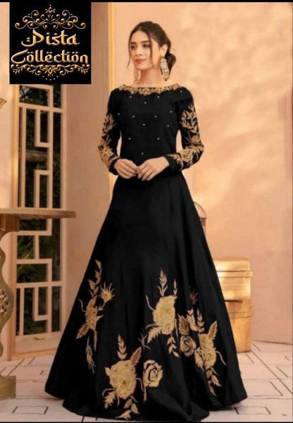 Two pieces women's stitched Linen black printed Suit