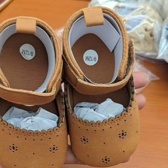 Beige perforated sandals for girls