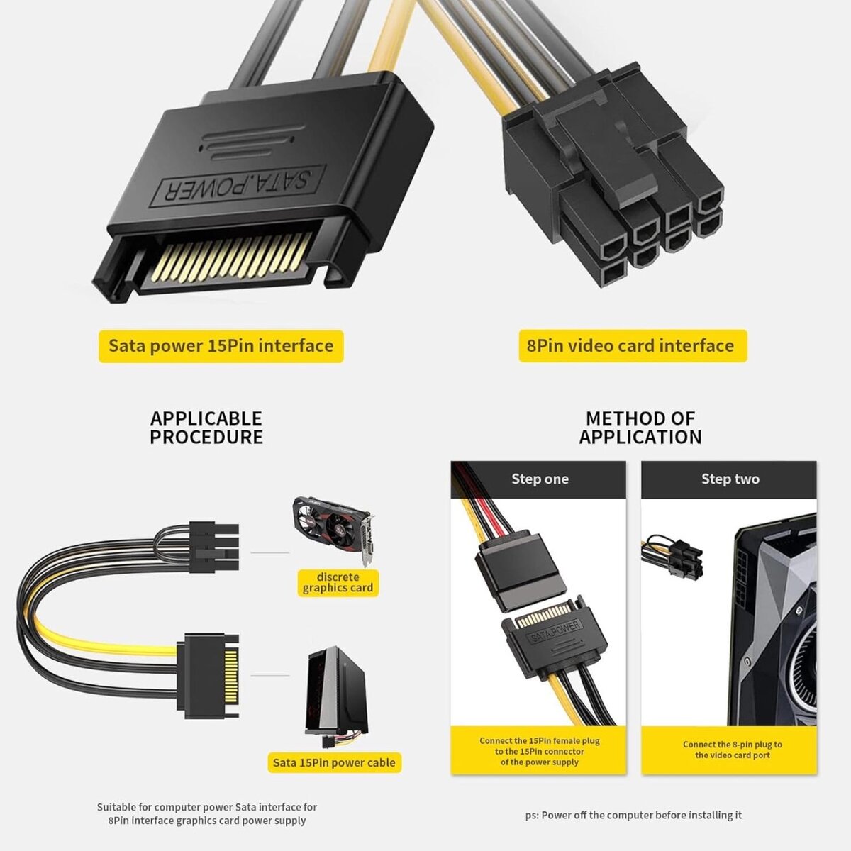 Câble d'alimentation SATA 15Pin vers 8Pin