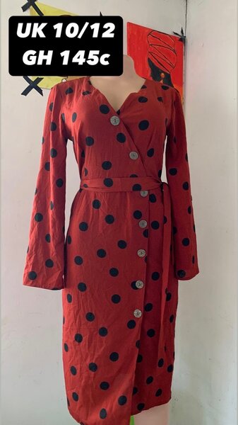 Deep red Poka dots shirt dress