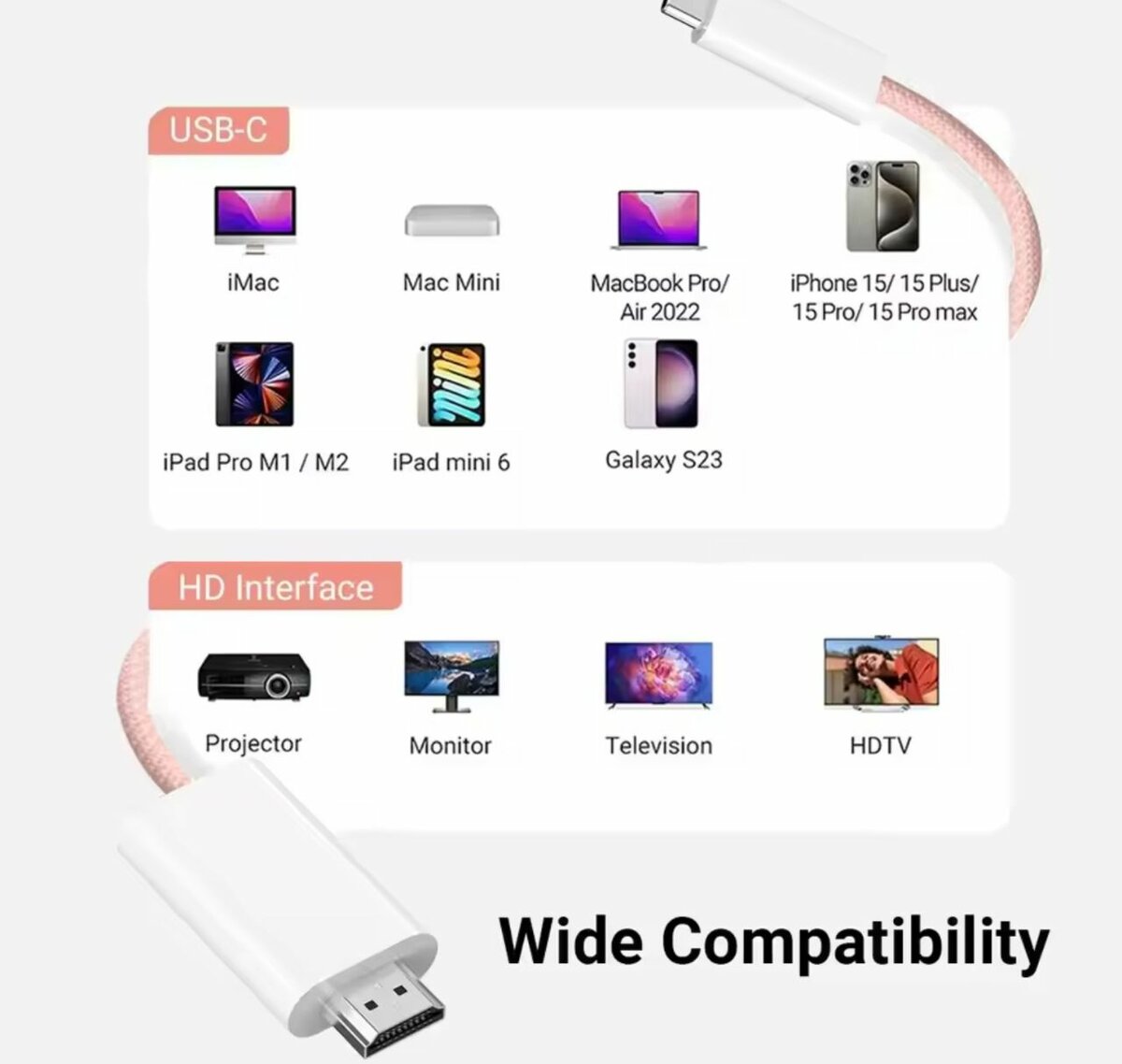 4K Type-C vers câble HDMI en nylon