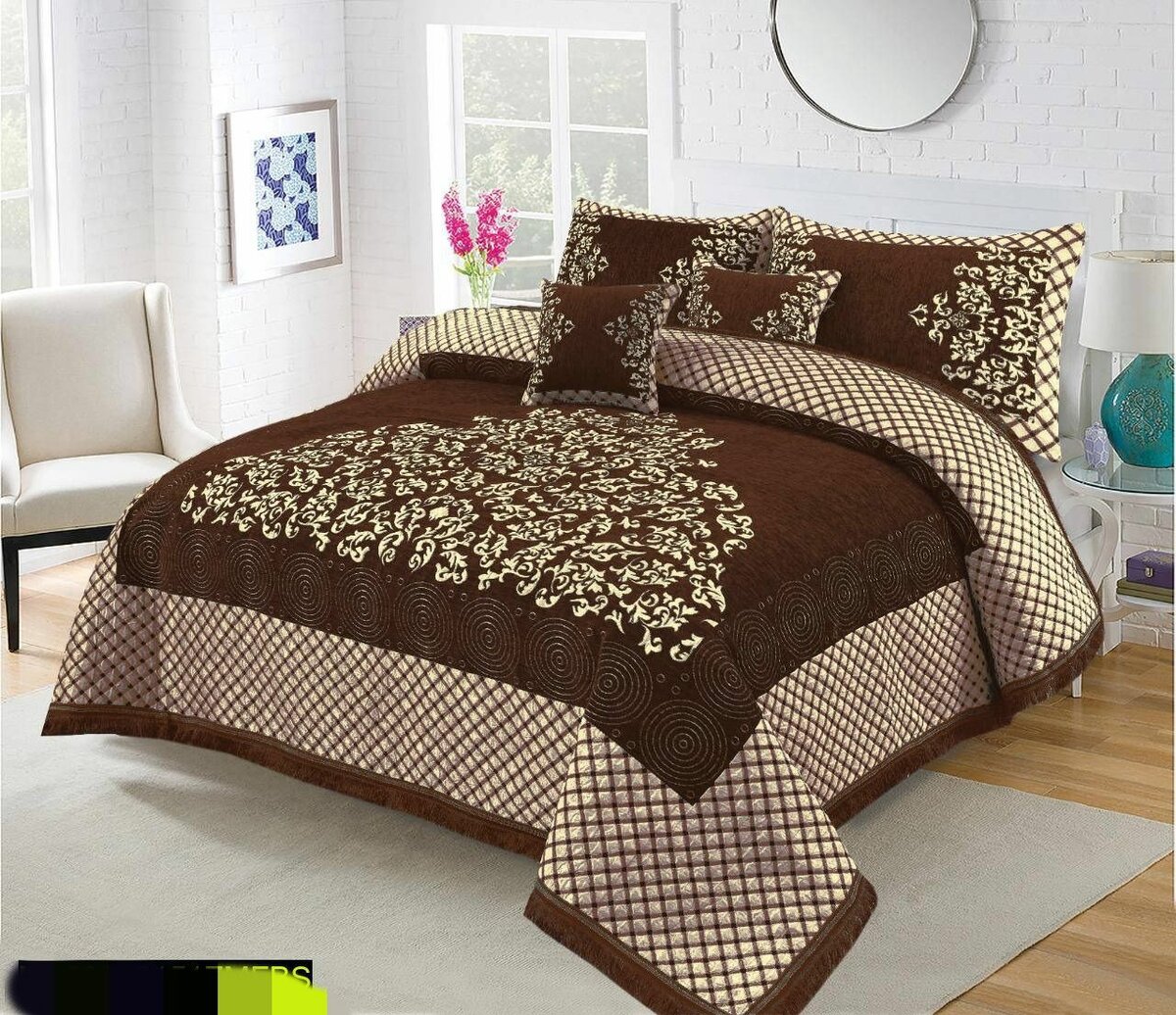 5 Pcs velvet Jacquard double bed bridal set