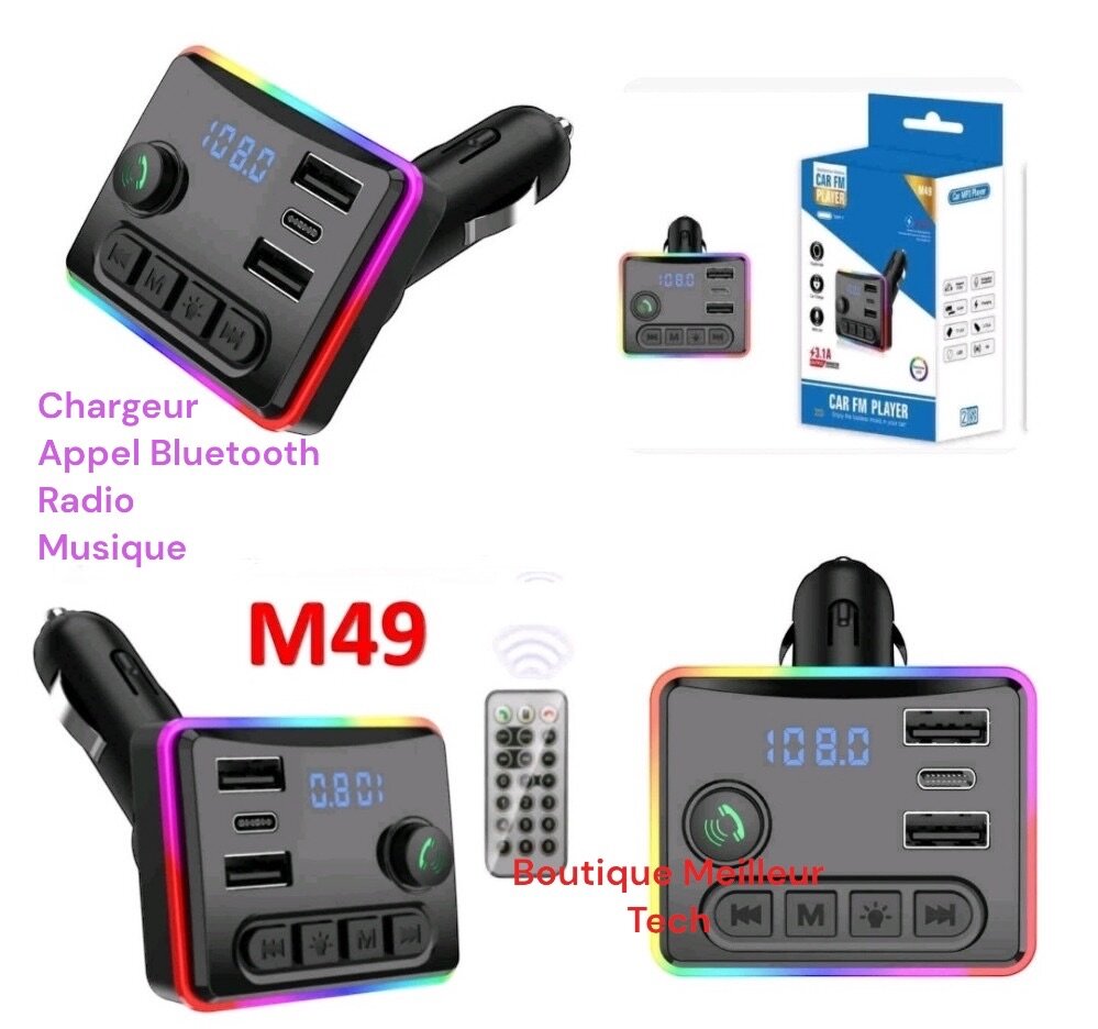 Chargeur Voiture M49 - Kit voiture Lecteur Bleutooth Appel