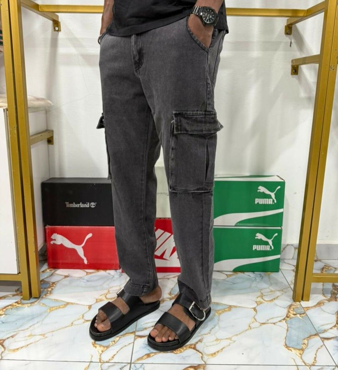 Pantalon cargo gris homme