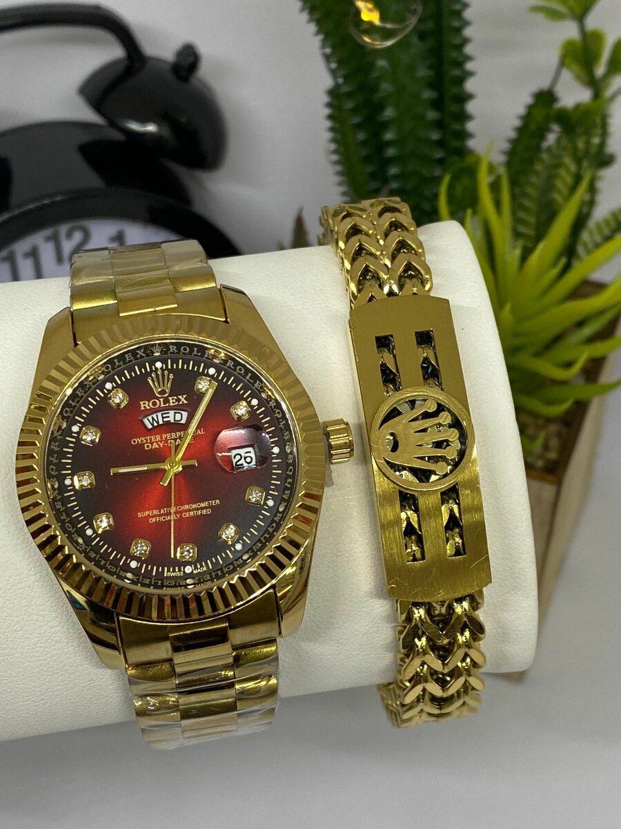 Rolex chain watch and bracelet set