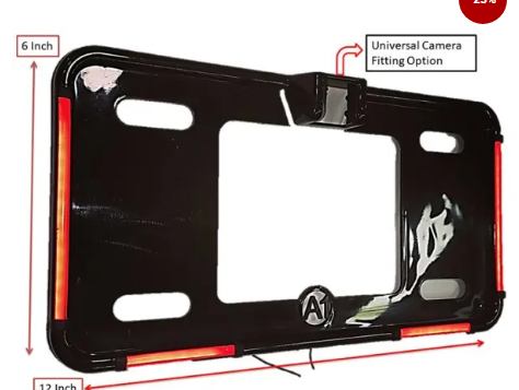 Ultra Slim Round Shape Car LED Number Plate Frame (Black with Red Neon Light)