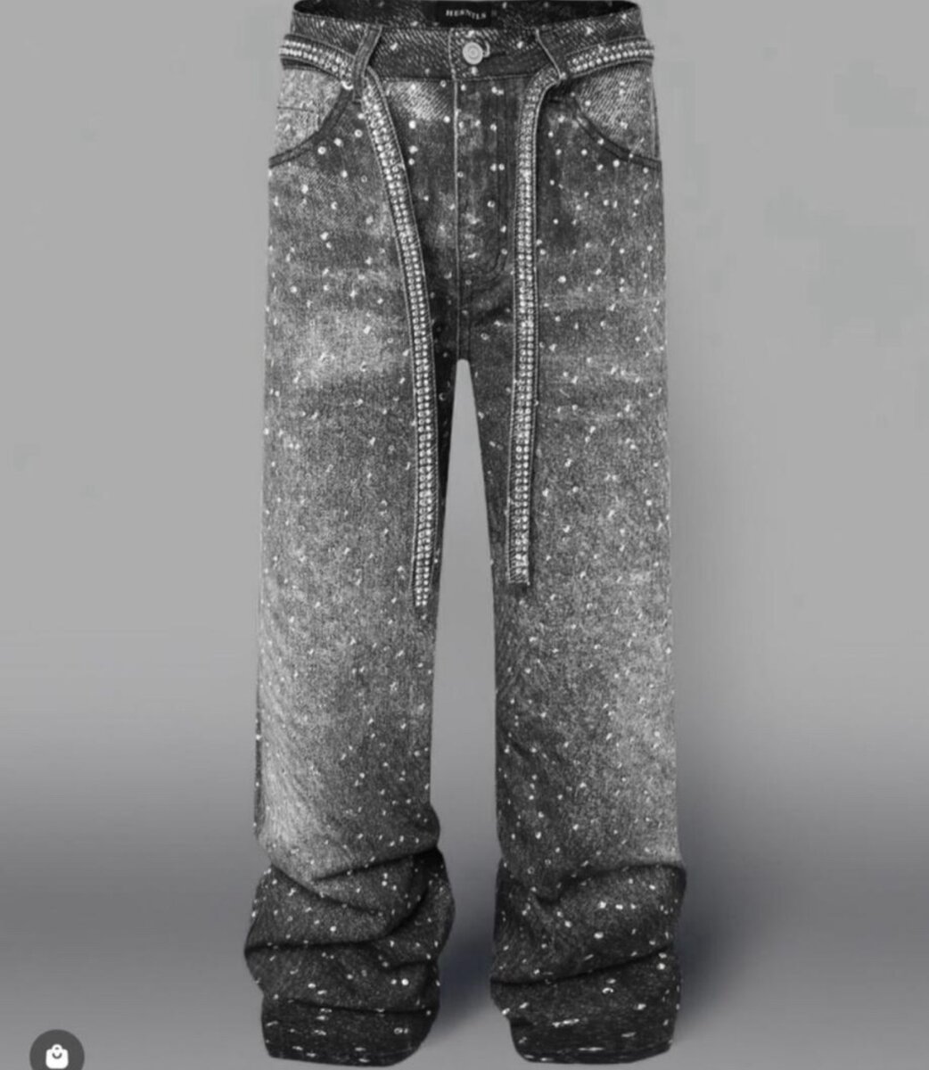 Jean large noir strass