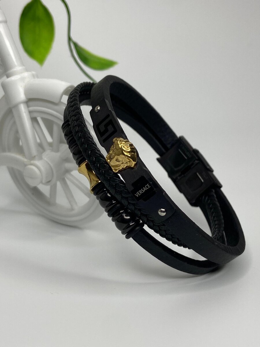 Versace Leather Steel Bracelets for Men