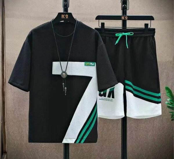 Fashion 2pcs Men's Fashion Printed T-Shirt+Shorts Set