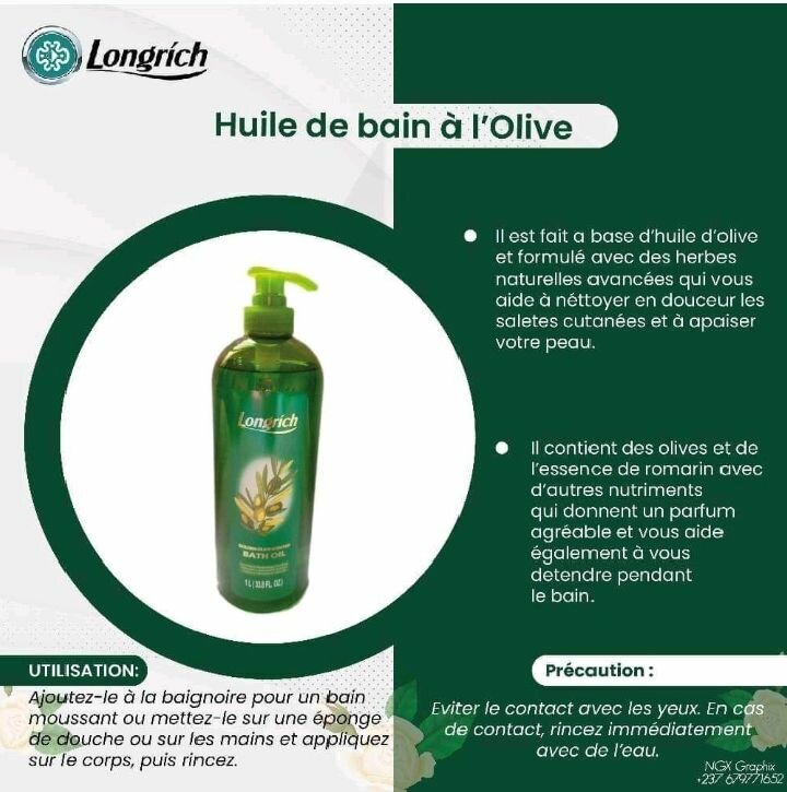 Huile de bain à l'olive Longrich