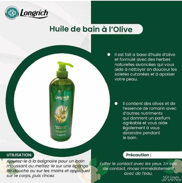 Huile de bain à l'olive Longrich