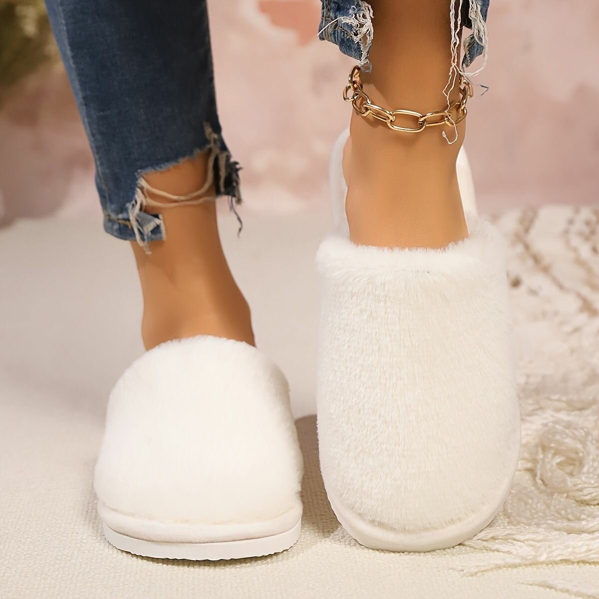 Pantoufle velouté blanche