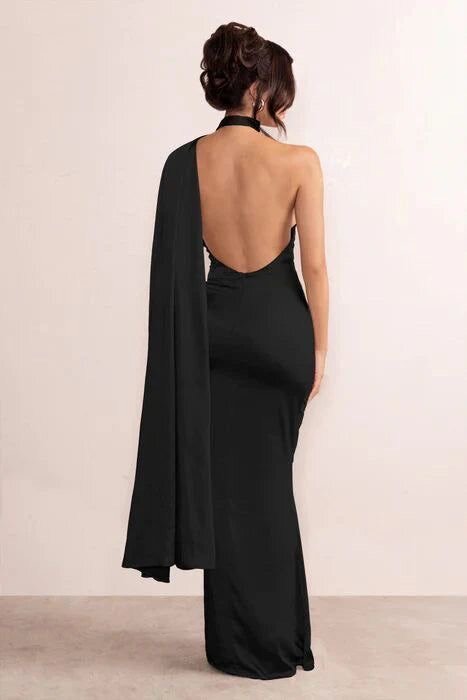Solid Halter Neck Backless Bodycon Dress