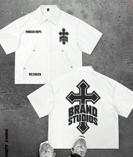 Chemise noire unisexe décontractée