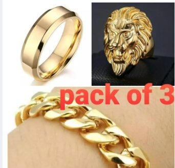 Combo of 2 Rings & 1 Chain Bracelet For Men