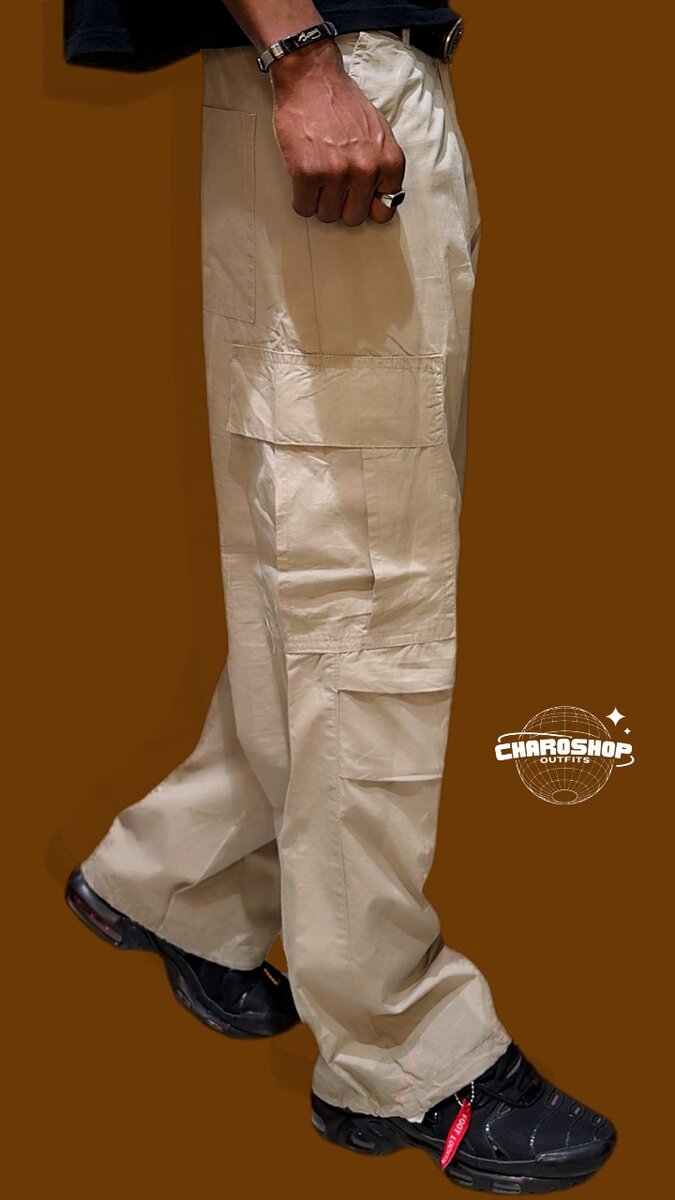 Pantalon cargo ample beige