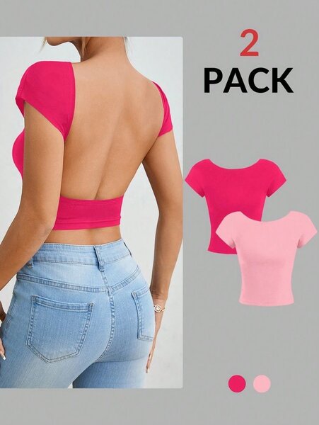 Lot de 2 tops courts dos nu