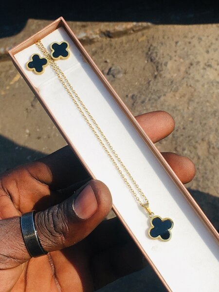 Cloverleaf necklace and earrings stainless steel