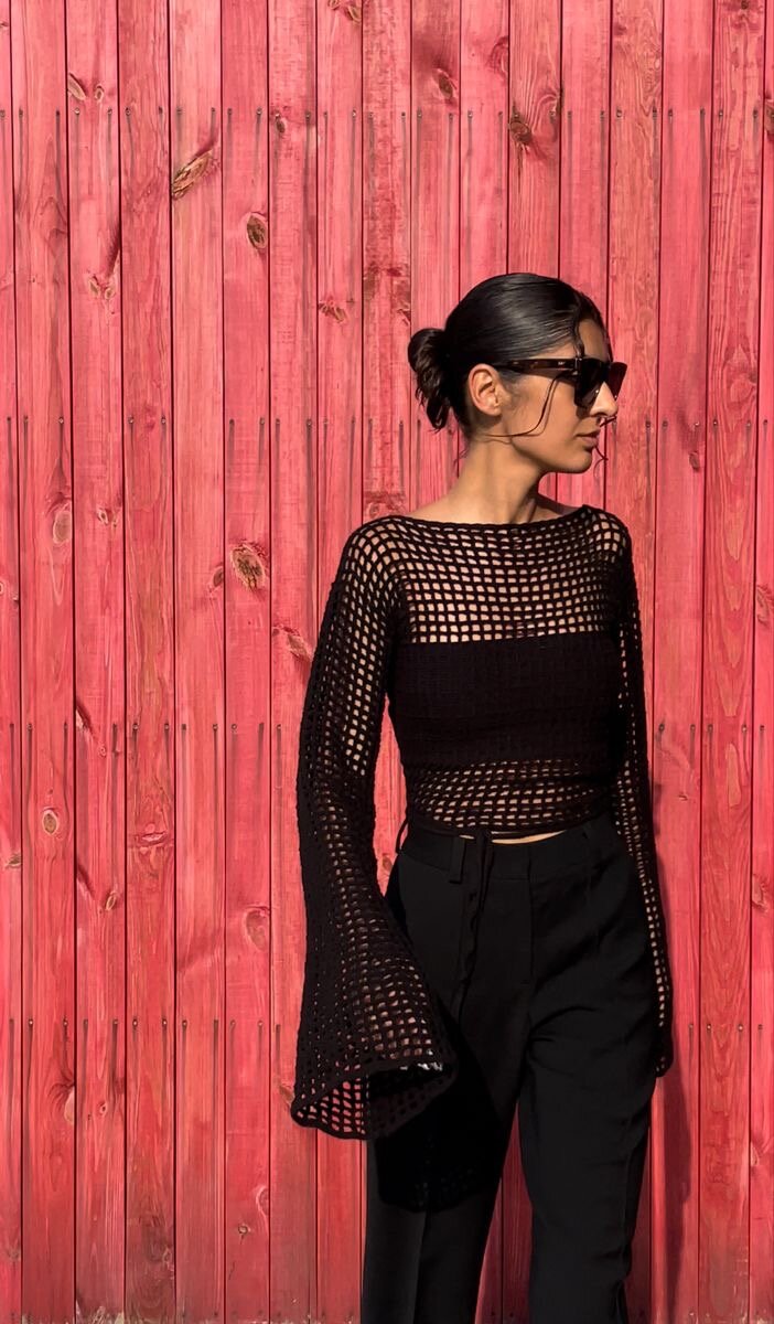 Pull en maille ajourée noir