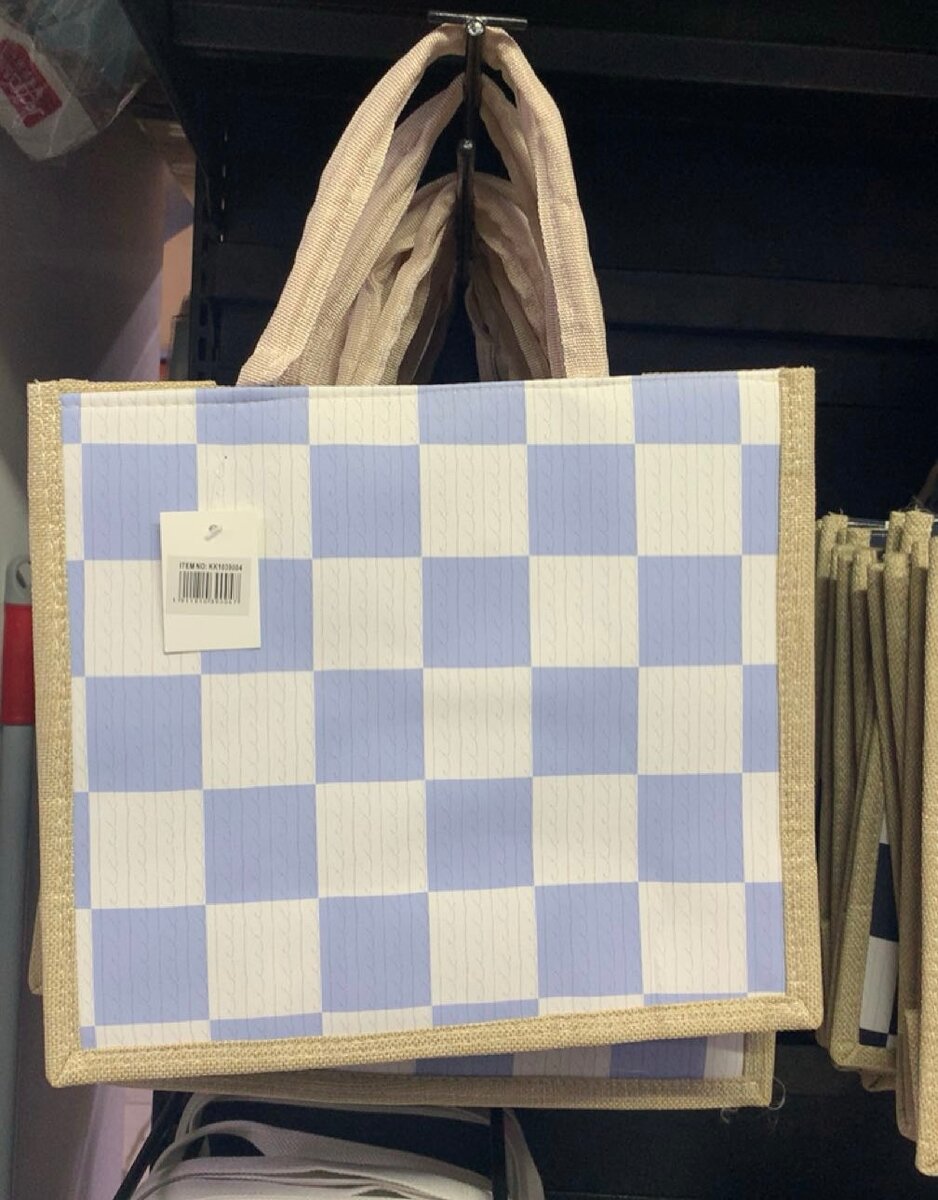 Sac fourre-tout en jute carreaux