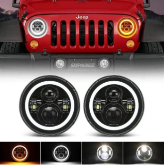 Jeep Headlight 7 Inch with Full DRL Ring Round Premium Quality 2 Pieces Set