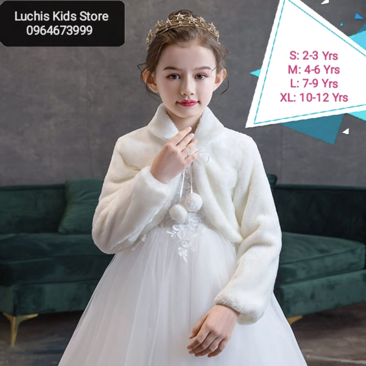 Kids' winter, white, elegant faux fur cape