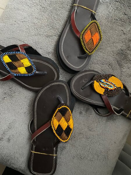 Leather beaded slippers