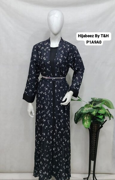 Printed kimono robe style gown abaya (front side inder atach