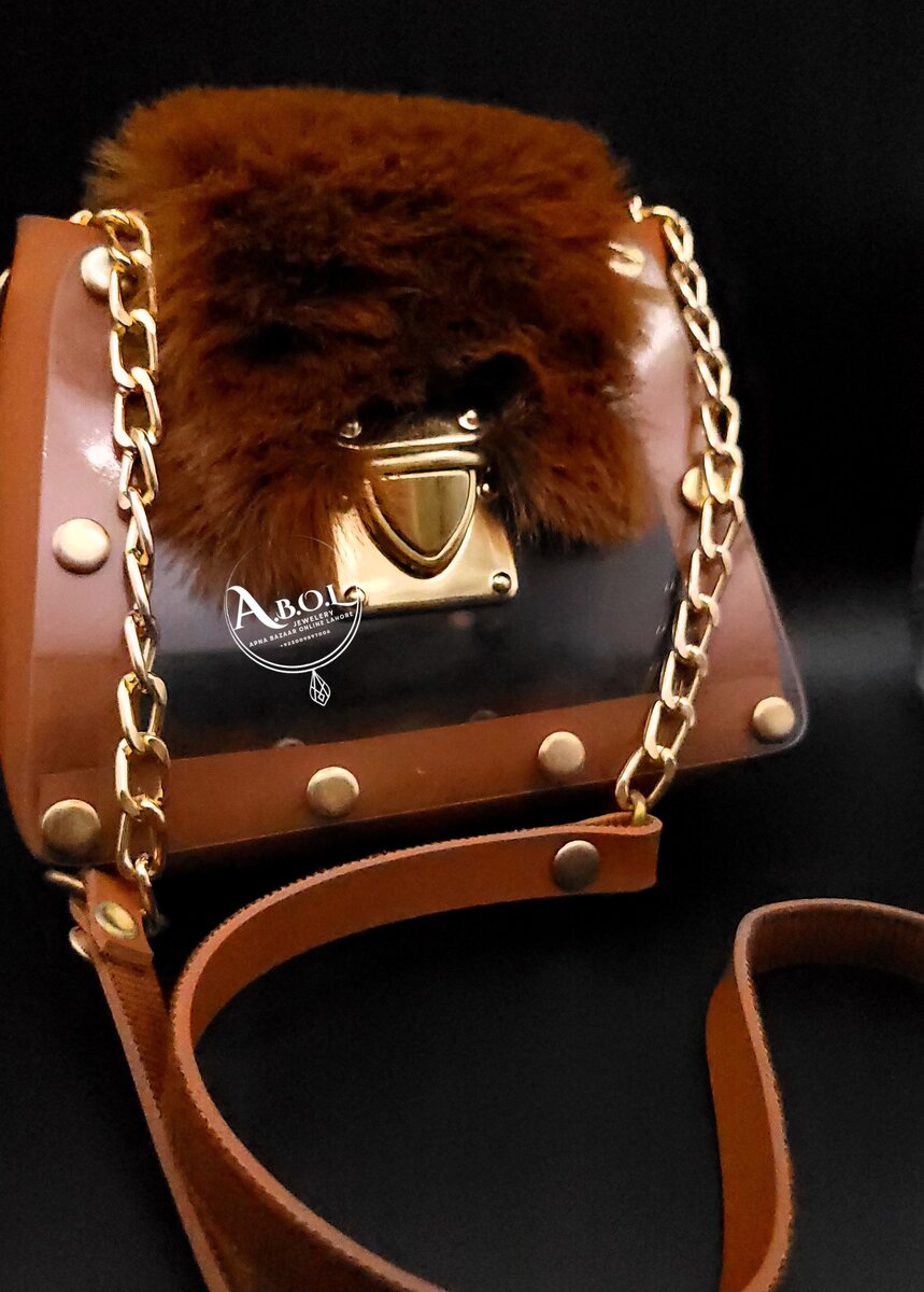 BROWN CLEAR ACRYLIC KIDS BAG WITH SHOULDER CHAIN