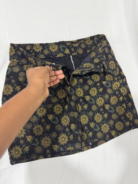 Floral A-Line Mini Jean Skirt